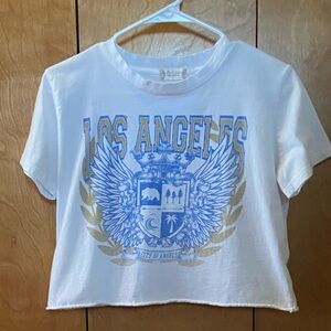 Altar'd State Los Angeles logo cropped Tee with raw cut-off hemline